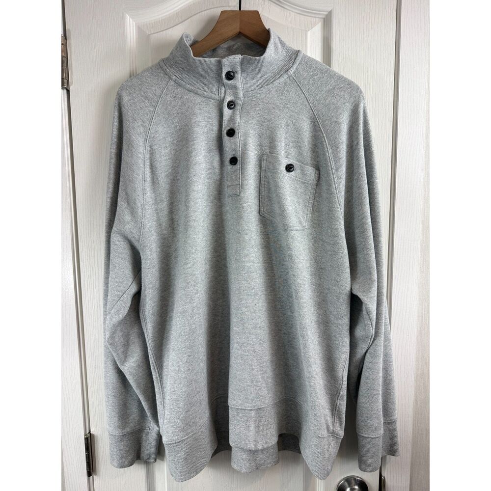 Old Navy Men’s XL Gray Mock Neck Pullover Sweatshirt Snap Button Pocket